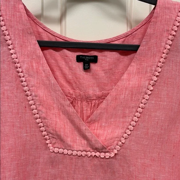 Talbots Pink Linen Sleeveless Top with V-Neck - Picture 3 of 5